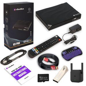 vSeeBox V3 Pro Bundle 8K HDMI, 64GB Card/Drive, WiFi Extender, Keyboard IN-STOCK